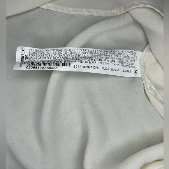 ZARA silky Ivory blouse w/ animal-print piping trim size S - Picture 10 of 14